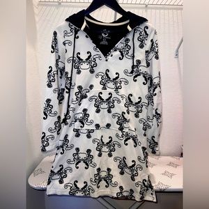 PJ Couture Black and White Loungewear Robe with Hoodie - Sz S